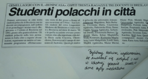Wymiana ze szkołą z Włoch (1998) — notatka prasowa w lokalnym włoskim dzienniku
