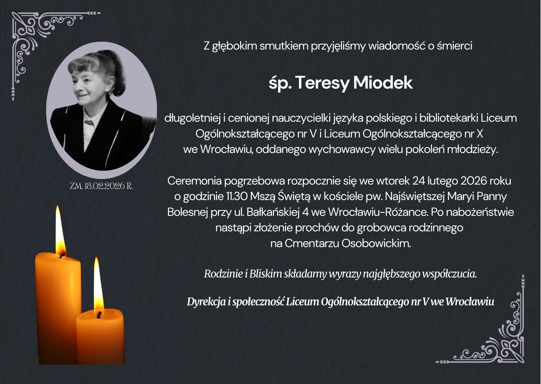 śp. Teresa Miodek-pożegnanie